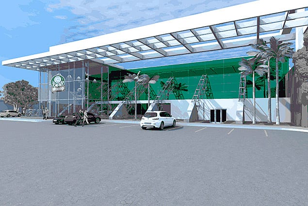 Futura fachada da Academia de Futebol do Palmeiras.