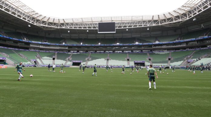 Os jogadores da SE Palmeiras, durante treinamento, na Arena Allianz Parque.