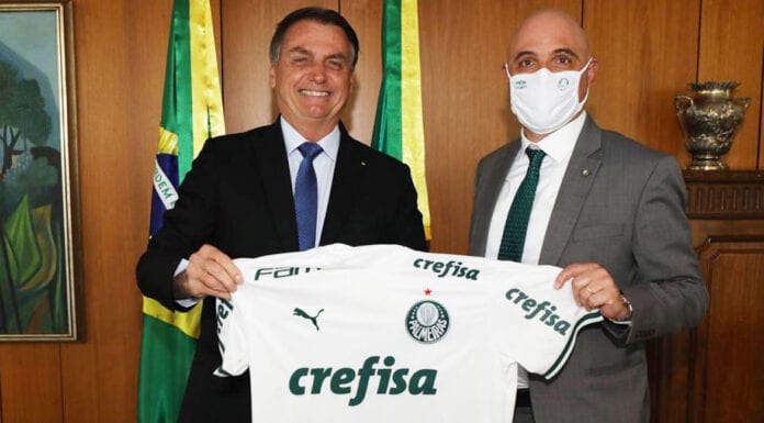Maurício Galiotte, presidente do Palmeiras, se reúne com Jair Bolsonaro, presidente do Brasil.