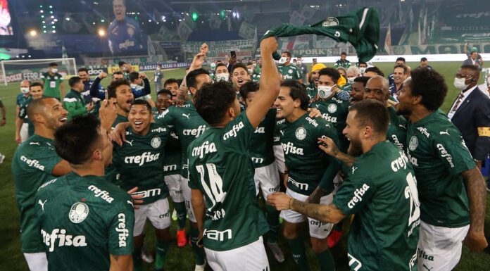 Os jogadores da SE Palmeiras, comemoram a conquista do do Campeonato Paulista, Série A1, na arena Allianz Parque contra a equipe do SC Corinthians P.