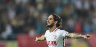 TIANJIN, CHINA - SEPTEMBER 10: Alexandre Pato #10 of Tianjin Quanjian celebrates after scoring his team's first goal during the 24th round match of 2017 Chinese Football Association Super League (CSL) between Tianjin Quanjian and Guizhou Hengfeng Zhicheng at Haihe Educational Football Stadium on September 10, 2017 in Tianjin, China. (Photo by VCG/VCG via Getty Images)