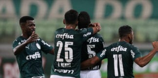 Patrick de Paula comemora gol do Palmeiras contra a Ponte Preta.