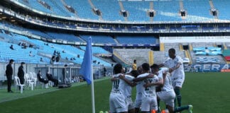 Palmeirenses comemoram gol do Palmeiras em Porto Alegre.