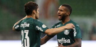 Palmeiras: Raphael Veiga comemora gol com Wesley