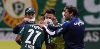 Gabriel Veron comemora gol do Palmeiras no Allianz Parque.