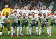 O time da SE Palmeiras, posa para foto em jogo contra a equipe do Al Ahly SC, durante partida válida pelo terceiro e quarto lugar, da Copa do Mundo de Clubes da FIFA 2020, no Estádio Education City. (Foto: Cesar Greco)