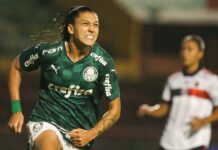 Bia Zaneratto faz três gols contra o Flamengo pela 11ª rodada do Campeonato Brasileiro Feminino A1 2021 (Foto: Fabio Menotti/Palmeiras)