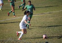 Julia Bianchi, jogadora da SE Palmeiras, em jogo contra o Pinda Sport Clube, válido pela segunda rodada do Campeonato Paulista Feminino 2021. (Foto: Priscila Pedroso/Palmeiras)