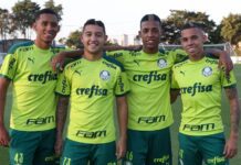 Michel, Pedro Bicalho, Vanderlan e Garcia, os novatos do Palmeiras (Foto: Cesar Greco/Palmeiras)