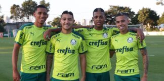 Michel, Pedro Bicalho, Vanderlan e Garcia, os novatos do Palmeiras (Foto: Cesar Greco/Palmeiras)