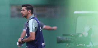 O técnico Abel Ferreira, da SE Palmeiras, em jogo contra a equipe da A Chapecoense F, durante partida válida pela vigésima rodada, do Campeonato Brasileiro, Série A, na Arena Condá. (Foto: Cesar Greco)