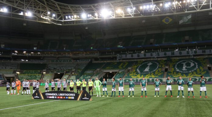 O time da SE Palmeiras, em jogo contra a equipe do C Atlético Mineiro, durante partida válida pelas semifinais, ida, da Copa Libertadores, na arena Allianz Parque. (Foto: Cesar Greco)