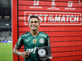 Dudu eleito Best Of the Match na partida entre Altético-MG x Palmeiras - Libertadores 2021 (Divulgação/Conmebol)