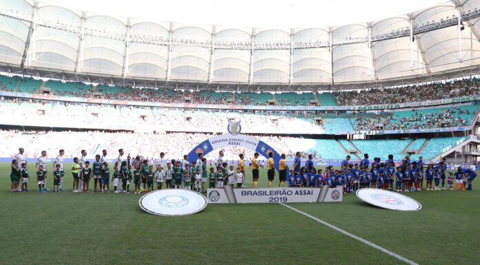 O time do Palmeiras em jogo contra o Bahia em partida válida pelo Campeonato Brasileiro de 2019 na Arena Fonte Nova (Foto: Cesar Greco)