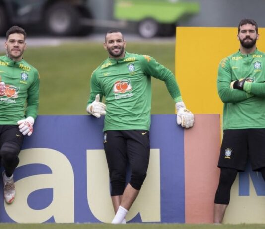 Alisson, Édederson e Weverton na Seleção Brasileira (Foto: Lucas Figueiredo/CBF)