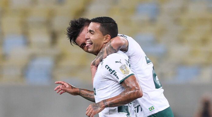 O jogador Dudu, da SE Palmeiras, comemora seu gol contra a equipe do Fluminense FC, durante partida válida pela trigésima segunda rodada, do Campeonato Brasileiro, Série A, no estádio do Maracanã. (Foto: Cesar Greco)