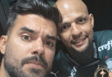 Victor Assis, gerente de marketing do Palmeiras, e o volante Felipe Melo