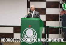 Maurício Galiotte faz seu último discurso como presidente do Palmeiras. (Foto: Palmeiras Online)