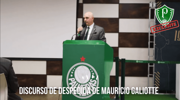Maurício Galiotte faz seu último discurso como presidente do Palmeiras. (Foto: Palmeiras Online)