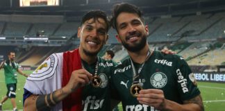 Zagueirso Gustavo Gómez e Luan, do Palmeiras