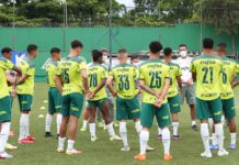 Os atletas da base da SE Palmeiras, durante treinamento para a Copa São Paulo, na Academia de Futebol, em São Paulo-SP. (Foto: Fabio Menotti)