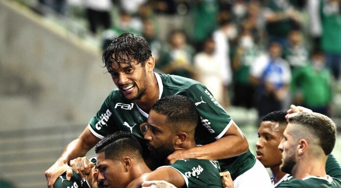 Jogadores do Palmeiras comemorando gol da vitória sobre o Água Santa no Paulista (Foto: Alexandre Battibugli/Ag. Paulistão)