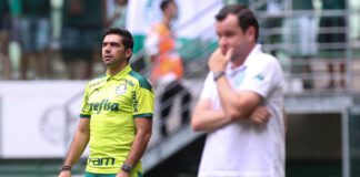 O técnico Abel Ferreira, da SE Palmeiras, em jogo contra a equipe do Guarani FC, durante partida válida pela décima rodada, do Campeonato Paulista, Série A1, na arena Allianz Parque. (Foto: Cesar Greco)