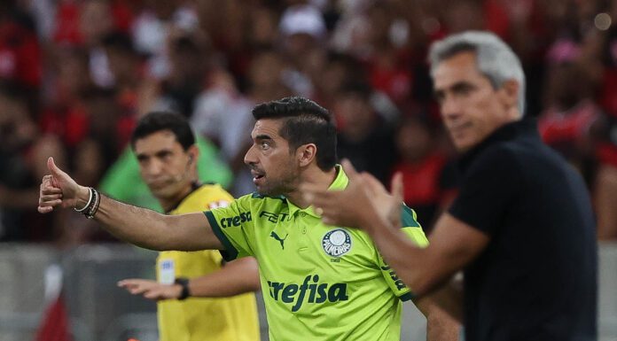 O técnico Abel Ferreira, da SE Palmeiras, em jogo contra o Flamengo, em partida válida pelo Campeonato Brasileiro 2022, no Maracanã. (Foto: César Greco)