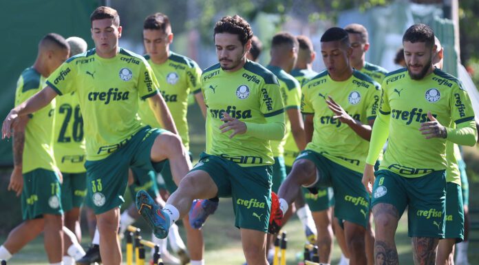 Jogadores da SE Palmeiras durante treino, na Academia de Futebol, na manhã de segunda-feira. (Foto: César Greco)