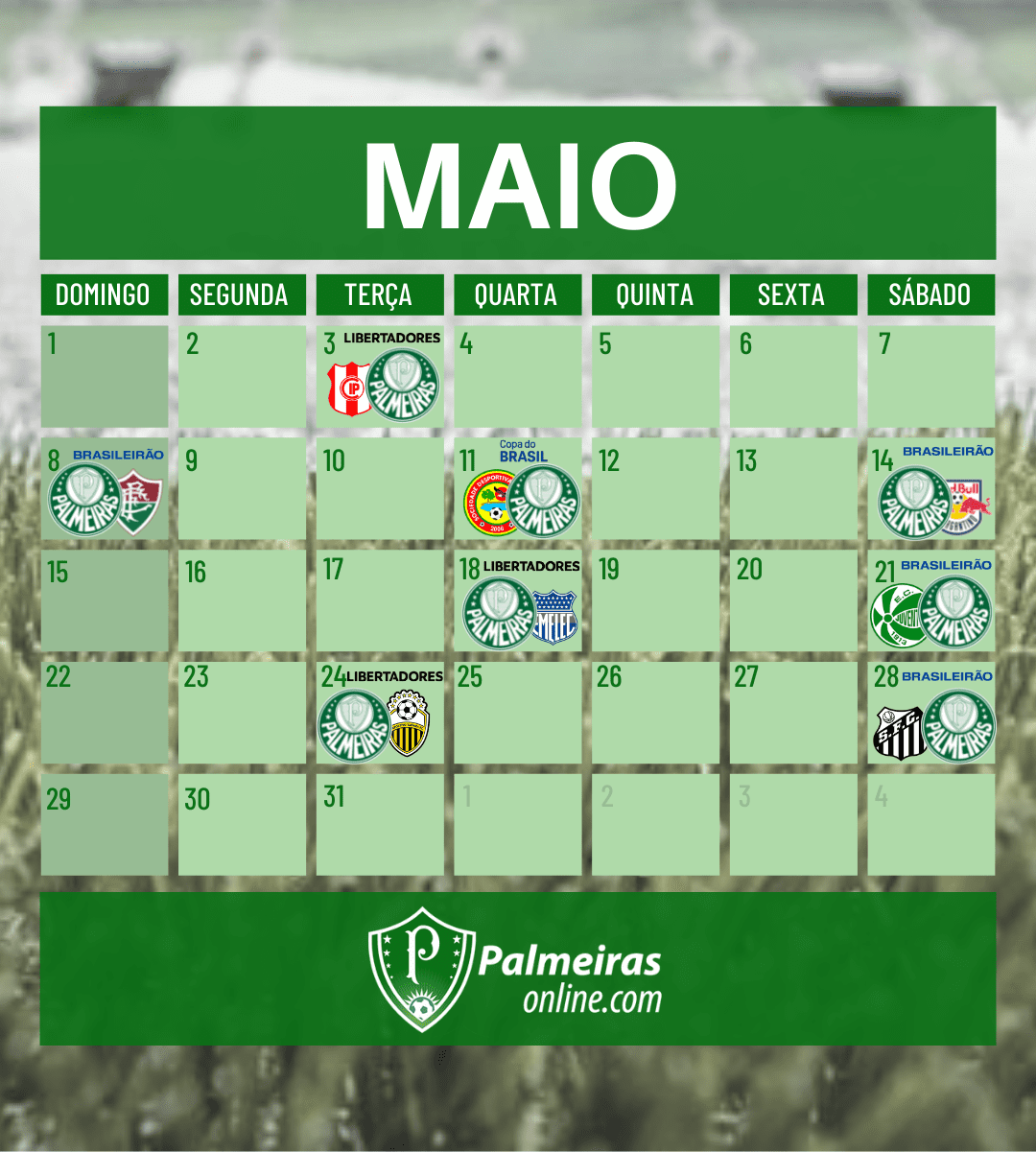 Maio chegando com calendário de grandes jogos para o Palmeiras