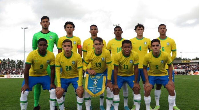 Endrick e Luís Guilherme do Palmeiras com a Seleção Brasileira Sub-17 no Torneio de Montaigu na França Bruno Pacheco/CBF