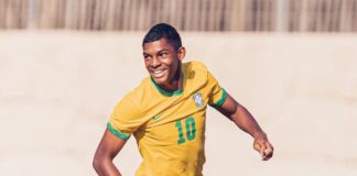 Jogador Luis Guilherme, da SE Palmeiras, em jogo pela Seleção Brasileira Sub-17. (Foto: Reprodução Twitter)