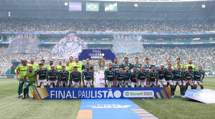 O time da SE Palmeiras, posa para foto em jogo contra a equipe do São Paulo FC, durante partida válida pela final, volta, do Campeonato Paulista, Série A1, na arena Allianz Parque. (Foto: Cesar Greco)