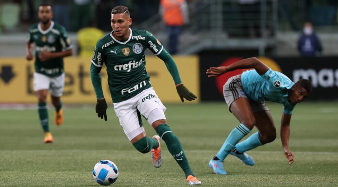 O jogador Rafael Navarro, da Se Palmeiras, em jogo contra o Emelec, no Allianz Parque, pela fase de grupos da Libertadores. (Foto: César Greco)