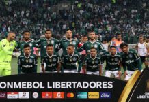 O time da SE Palmeiras, posa para foto em jogo contra a equipe do Deportivo Táchira FC, durante partida válida pela fase de grupos, da Copa Libertadores, na arena Allianz Parque. (Foto: Cesar Greco)