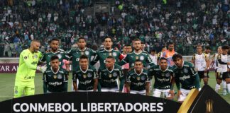 O time da SE Palmeiras, posa para foto em jogo contra a equipe do Deportivo Táchira FC, durante partida válida pela fase de grupos, da Copa Libertadores, na arena Allianz Parque. (Foto: Cesar Greco)