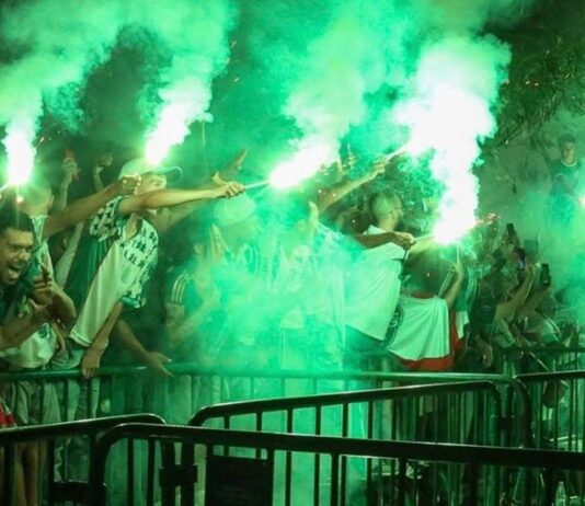 Torcida do Palmeiras durante comemoração do título da Libertadores 2021, em São Paulo. (Foto: Reprodução/Internet)