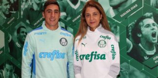 Miguel Merentiel e Leila Pereira, do Palmeiras