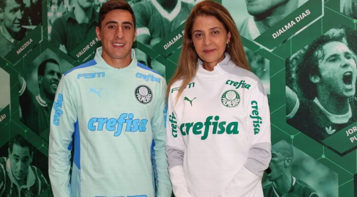 Miguel Merentiel e Leila Pereira, do Palmeiras