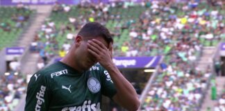 O atacante Luan Silva em seu único jogo pelo Palmeiras, no momento em saiu sentindo dores. (Foto: Reprodução)
