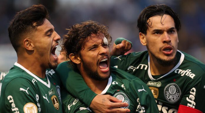 O jogador Gustavo Scarpa, da SE Palmeiras, comemora seu gol na partida contra o Avaí, pela Série A do Campeonato Brasileiro, em Florianópolis. (Foto: César Greco)