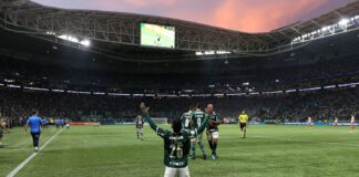 O jogador Gabriel Menino, da SE Palmeiras, comemora seu gol contra a equipe do SC Internacional, durante partida válida pela décima nona rodada, do Campeonato Brasileiro, Série A, na arena Allianz Parque. (Foto: Cesar Greco)