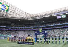 O time da SE Palmeiras, em jogo contra a equipe do Fluminense FC, durante partida válida pela quinta rodada, do Campeonato Brasileiro, Série A, na arena Allianz Parque. (Foto: Cesar Greco)