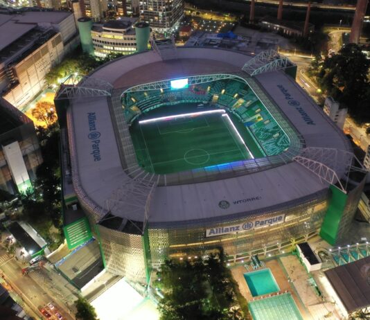 Vista aérea do Allianz Parque, estádio do Palmeiras. (Foto: Divulgação/ WTorre)