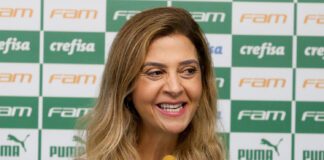 A presidente Leila Pereira, da SE Palmeiras, concede entrevista coletiva, na Academia de Futebol, em São Paulo-SP. (Foto: Fabio Menotti)