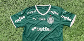 Camisa da equipe feminina, da SE Palmeiras, com novo patrocinador. (Foto: Reprodução Palmeiras)