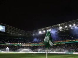 Show de luzes em jogo entre as equipes da SE Palmeiras e EC Juventude, durante partida válida pela vigésima sexta rodada, do Campeonato Brasileiro, Série A, na arena Allianz Parque. (Foto: Cesar Greco)