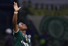 O jogador Endrick, da SE Palmeiras, durante partida contra o Coritiba, pela Série A do Campeonato Brasileiro, no Allianz Parque. (Foto: César Greco)
