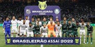 Os times da SE Palmeiras e Santos FC, posam para foto durante partida válida pela vigésima sétima rodada, do Campeonato Brasileiro, Série A, na arena Allianz Parque. (Foto: Cesar Greco)