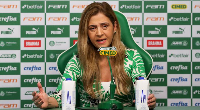 A presidente Leila Pereira, da SE Palmeiras, durante coletiva de imprensa, na Academia de Futebol. (Foto: Cesar Greco/Palmeiras)